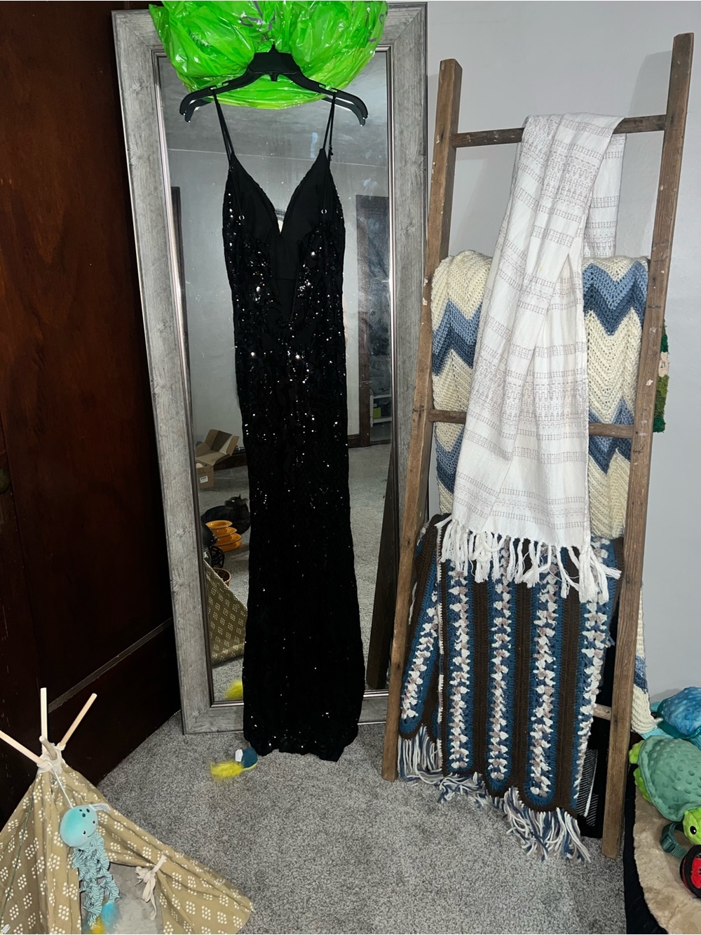 Windsor Black Sequin Backless Evening Gown